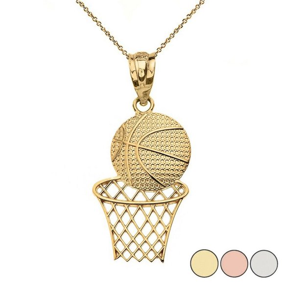 Solid Gold Basketball Hoop Pendant Necklace